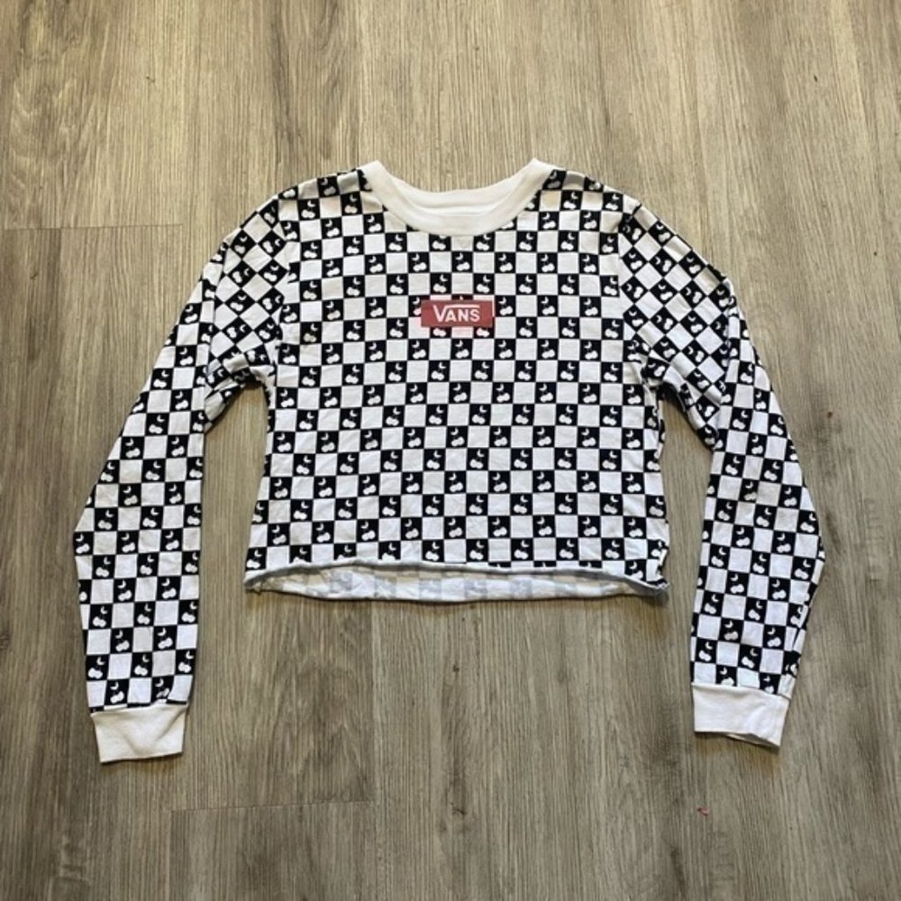 VANS cherry check black and white long sleeve crop top Size small